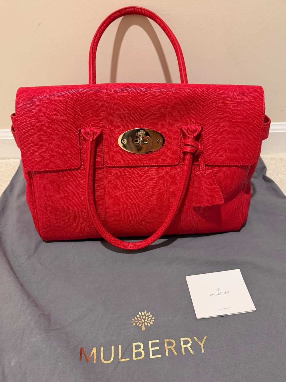 Mulberry Bayswater pressed Red leather lizard skin effect with Gold hardware